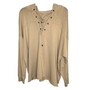 Aerie Women's Sunday Soft Lace-Up Oversized Dusty Pink Hoodie Size Small